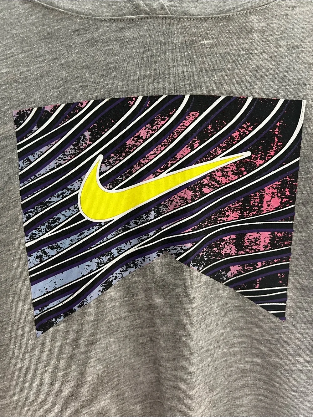 Nike Grey Hoodie with Yellow Swoosh Graphic Panel